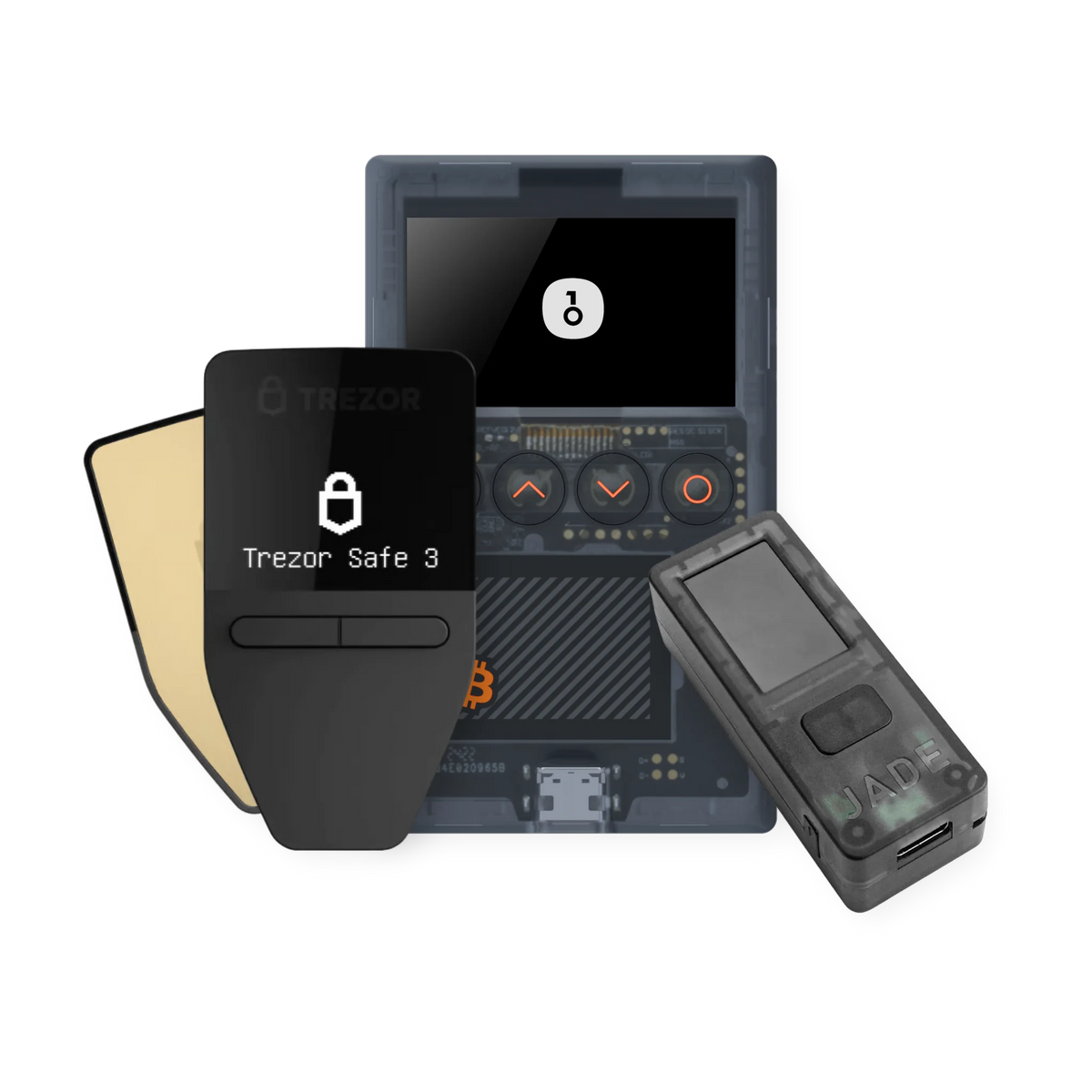Multisig starter bundle: Trezor Safe 3 in Solar Gold, Blockstream Jade Classic and OneKey Classic 1S Pure Bitcoin-only