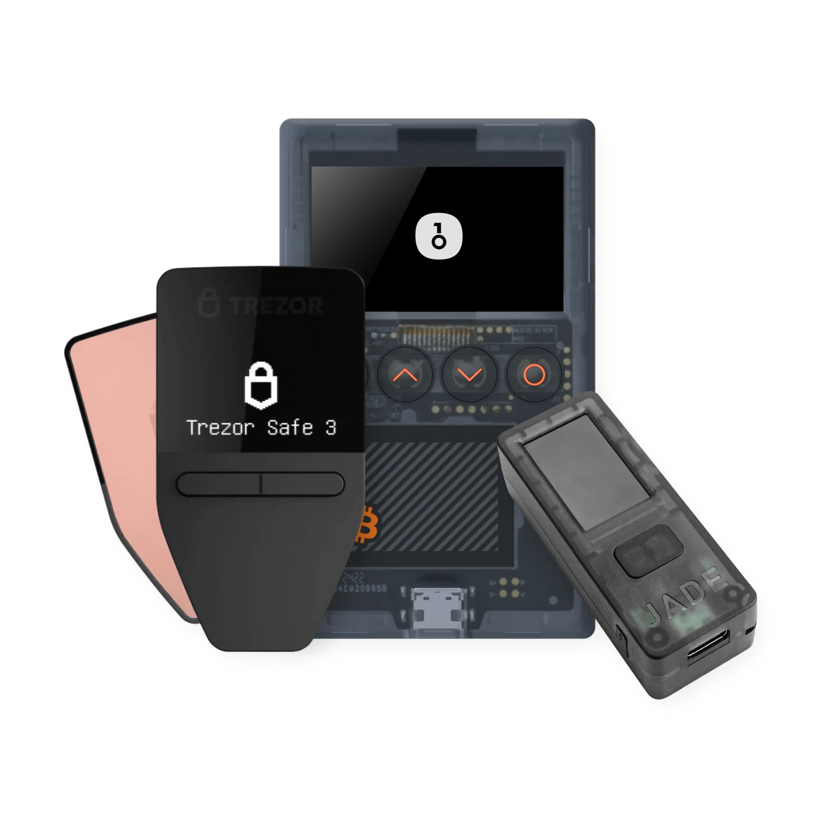 Multisig starter bundle: Trezor Safe 3 in Galactic Rose, Blockstream Jade Classic and OneKey Classic 1S Pure Bitcoin-only