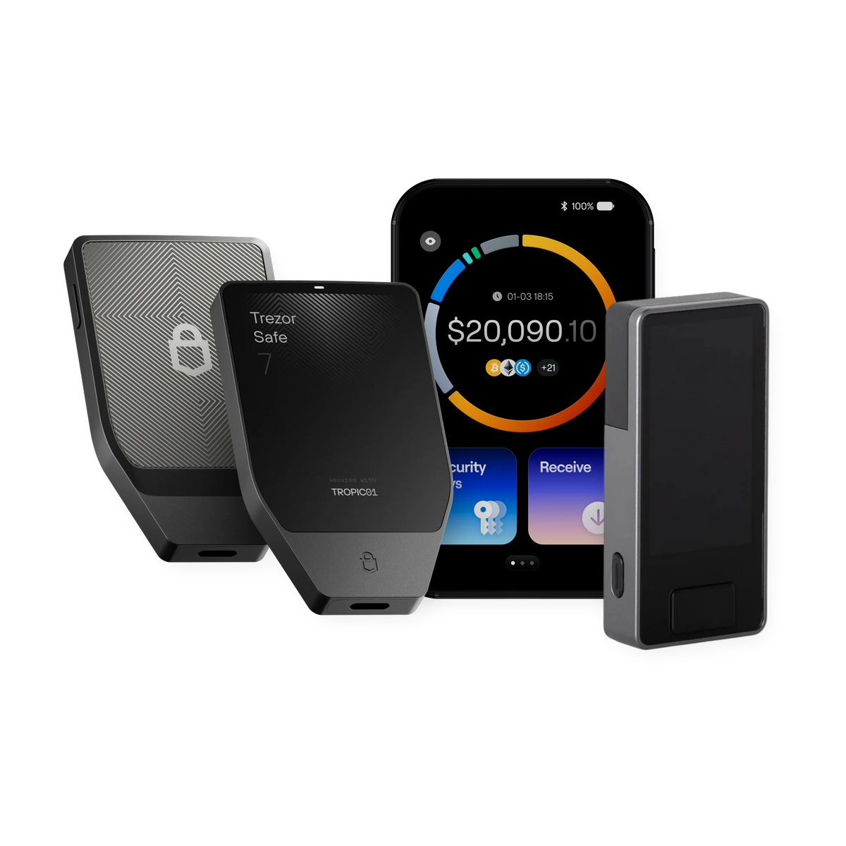 Multisig Ultimate Set: Trezor Safe 7 in Charcoal Black, Blockstream Jade Plus and OneKey Pro 2 hardware wallets
