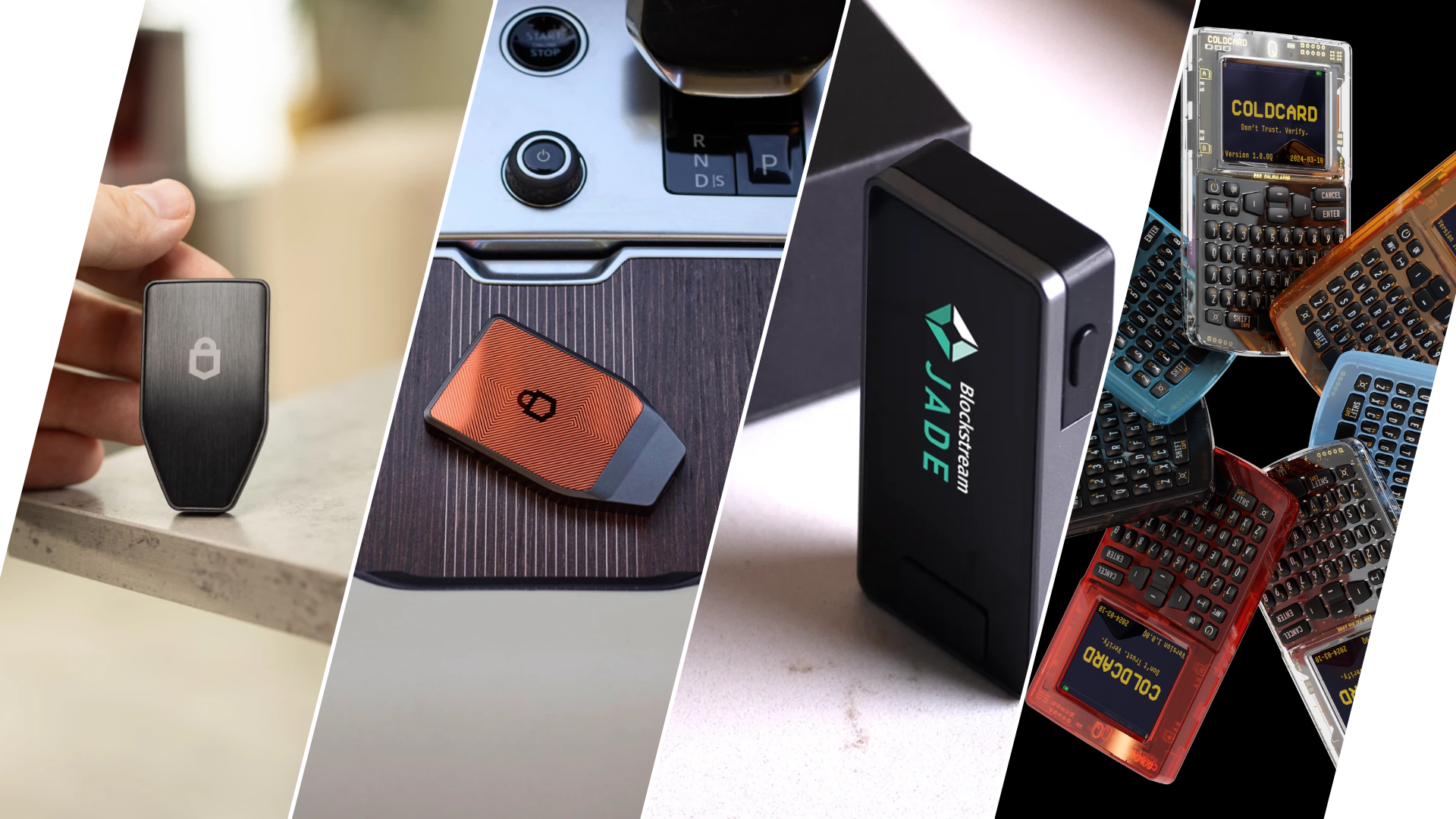 เปรียบเทียบฮาร์ดแวร์วอลเล็ต Trezor (Multi-Coin), Trezor (Bitcoin-Only), Blockstream Jade และ Coldcard