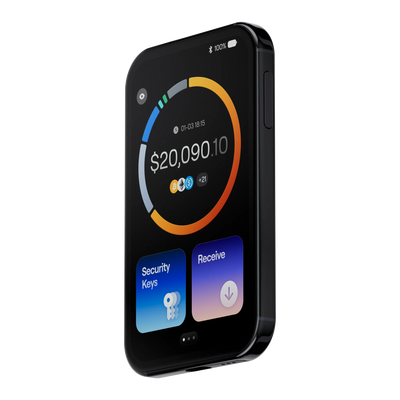 OneKey Pro 2 hardware wallet in black, angled front view showing the touchscreen and side button