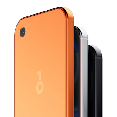 OneKey Pro 2 hardware wallets in three colours, close-up of the orange back with camera and logo