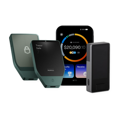 Multisig Ultimate Set: Trezor Safe 7 in Obsidian Green, Blockstream Jade Plus and OneKey Pro 2 hardware wallets